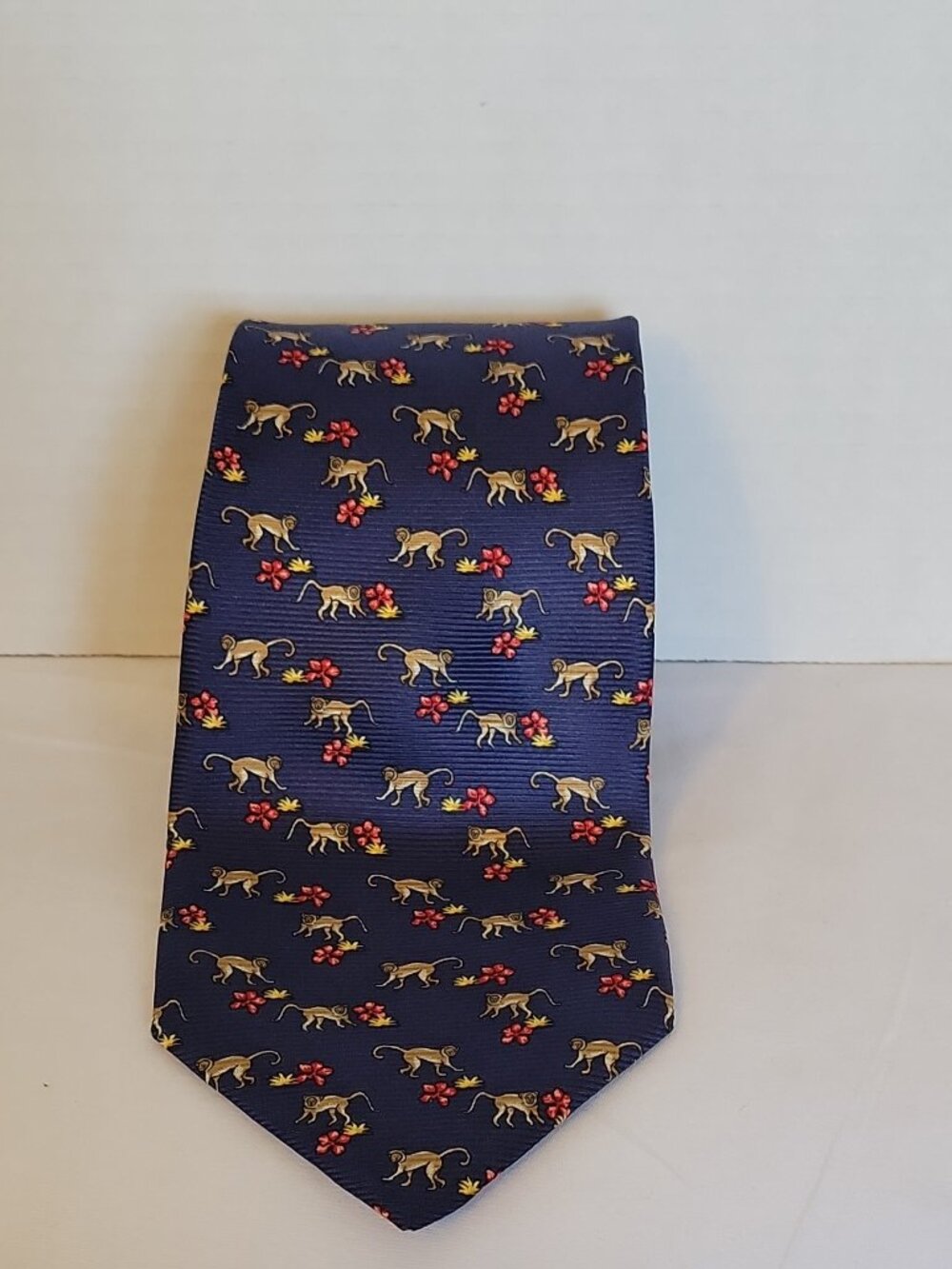Alain Figaret 100% Silk Blue Monkey Animal Print Men's Tie Woven Designer